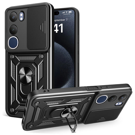 Vivo Y19S Case Magnetic Stand Camera Protection Zore Sliding Vega Cover Black