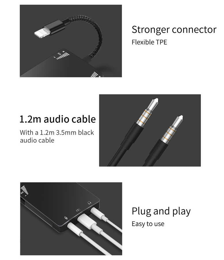 Wiwu 3 in 1 Live Broadcast Lightning Audio Adapter Black