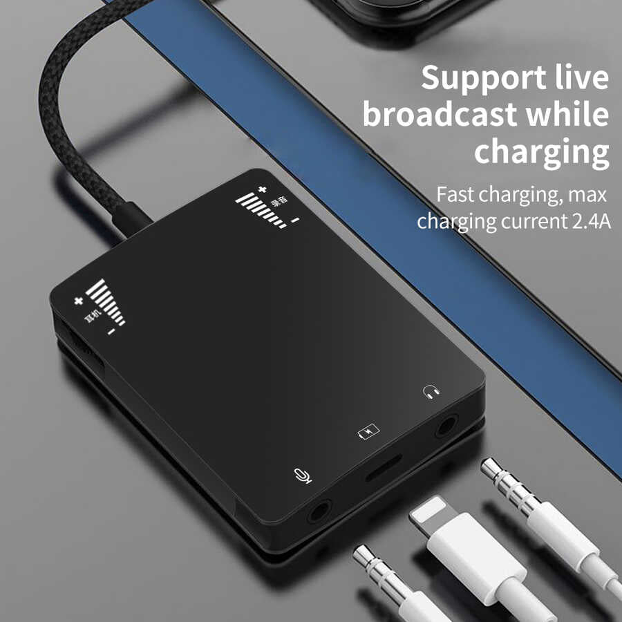 Wiwu 3 in 1 Live Broadcast Lightning Audio Adapter Black