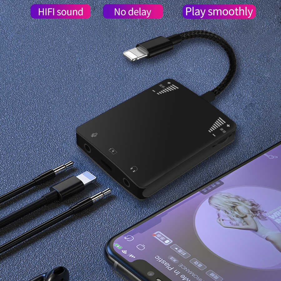 Wiwu 3 in 1 Live Broadcast Lightning Audio Adapter Black