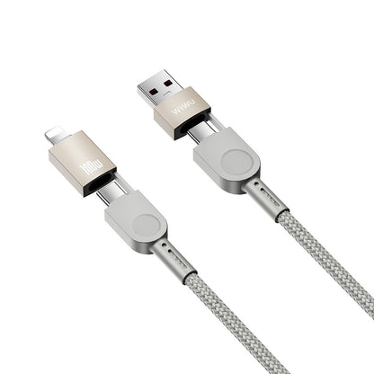 Wiwu 4in1 Raptor Serisi Çoklu USB-A + Type-C to Type-C + Lightning Şarj ve Data Kablosu 100W 120cm Titanyum