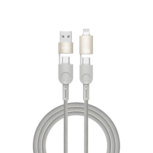 Wiwu 4in1 Raptor Serisi Çoklu USB-A + Type-C to Type-C + Lightning Şarj ve Data Kablosu 100W 120cm Titanyum
