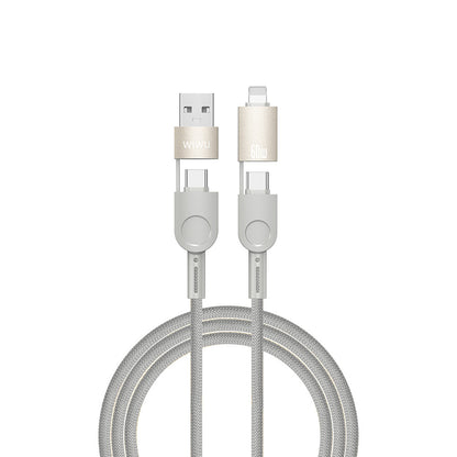 Wiwu 4in1 Raptor Serisi Çoklu USB-A + Type-C to Type-C + Lightning Şarj ve Data Kablosu 60W 200cm Titanyum