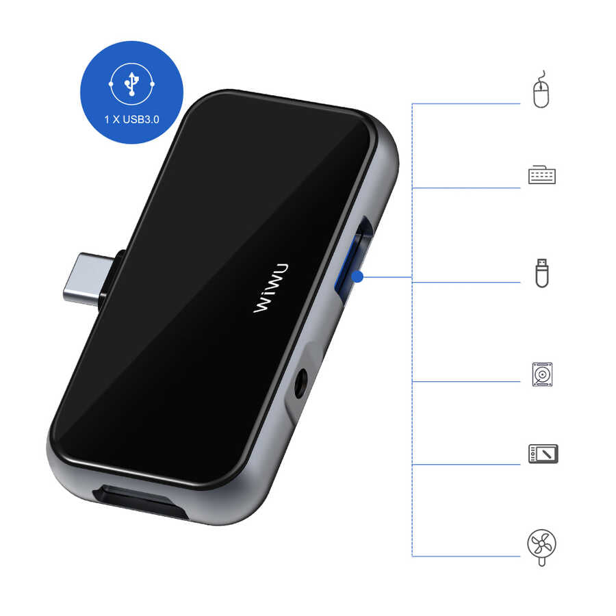 Wiwu Alpha T5 Pro 4 in 1 Type-C Hub Siyah