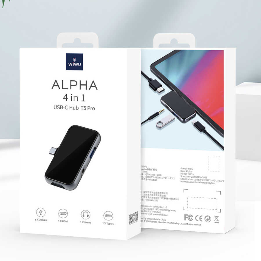 Wiwu Alpha T5 Pro 4 in 1 Type-C Hub Siyah