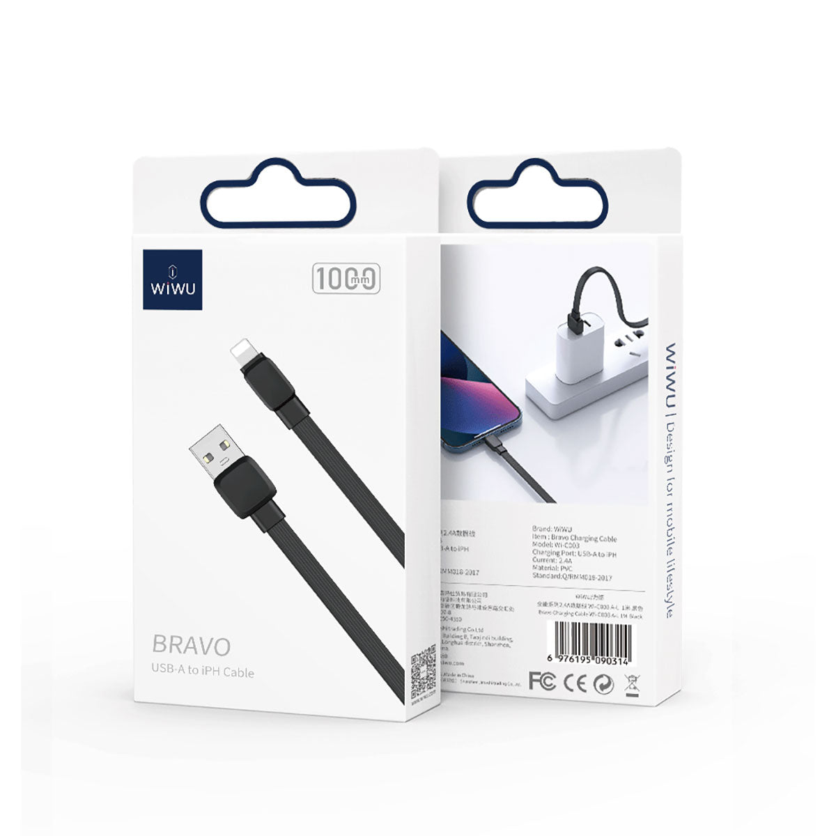 Wiwu Bravo Wİ-C003 Flat Design Lightning USB Cable 1M White