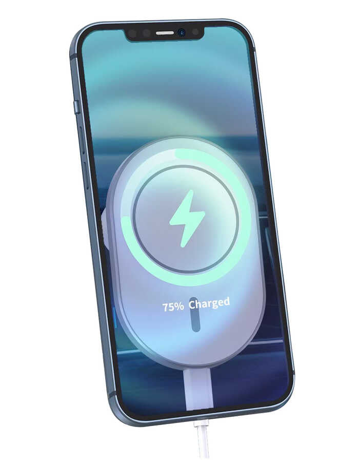 Wiwu CH-306 Magnetic Wireless Charging Car Mount Car Phone Holder Silver 