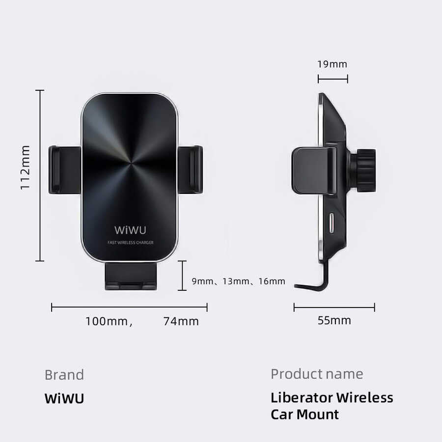 Wiwu CH-307 Liberator Wireless Charging Mount Car Phone Holder Black 