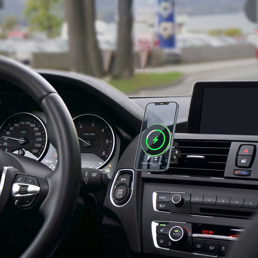 Wiwu CH-308 Magnetic Wireless Charging Car Mount Car Phone Holder Black 