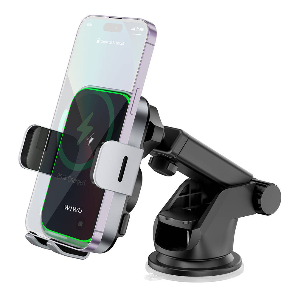 Wiwu CH-313 Wireless Charging Extendable Suction Cup Car Phone Holder Black 