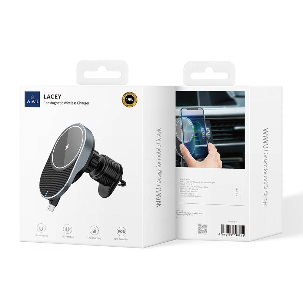 Wiwu CH-315 Lacey Magnetic Wireless Charging In-Car Phone Holder Ventilation Design Gray