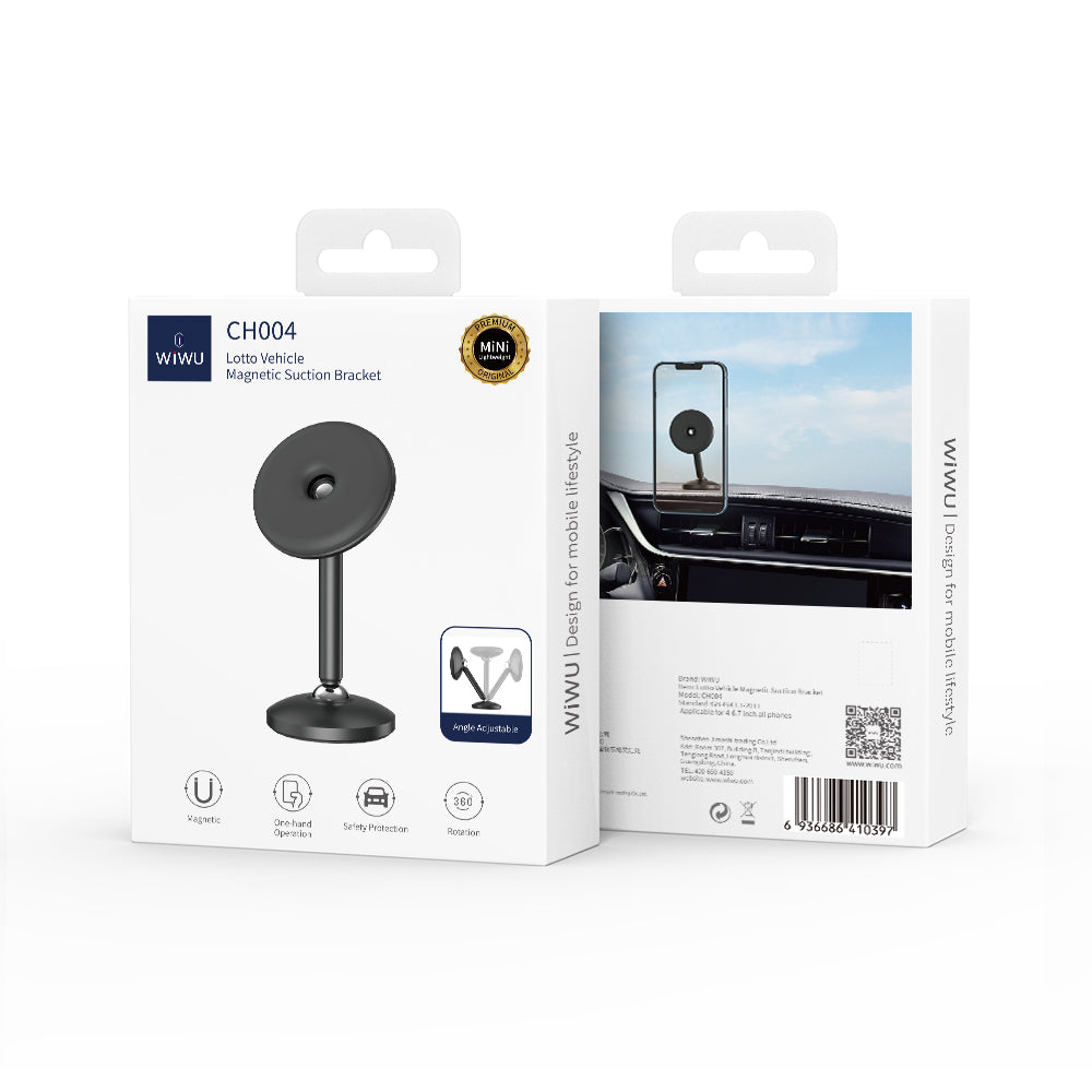 Wiwu CH004 360 Degree Rotating Magnetic Flat Floor Version Car Phone Holder Black 