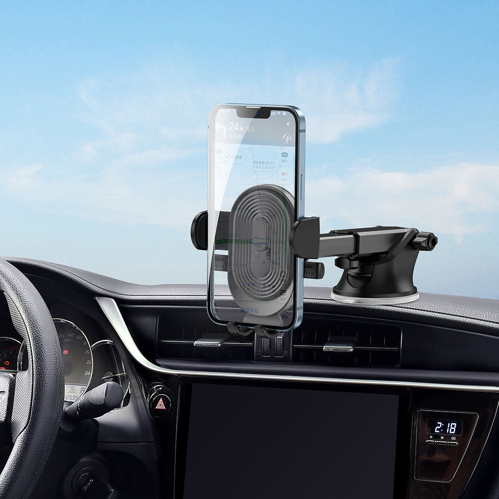 Wiwu CH012 Automatic Mechanism Suction Cup Design Car Phone Holder Black 