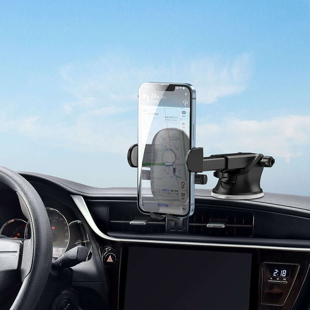Wiwu CH013 Automatic Mechanism Suction Cup Design Car Phone Holder Black 