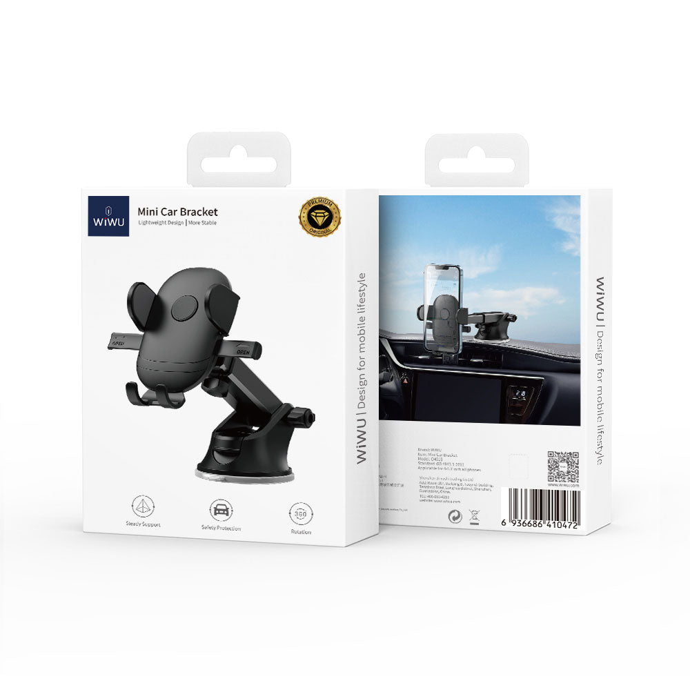 Wiwu CH013 Automatic Mechanism Suction Cup Design Car Phone Holder Black 