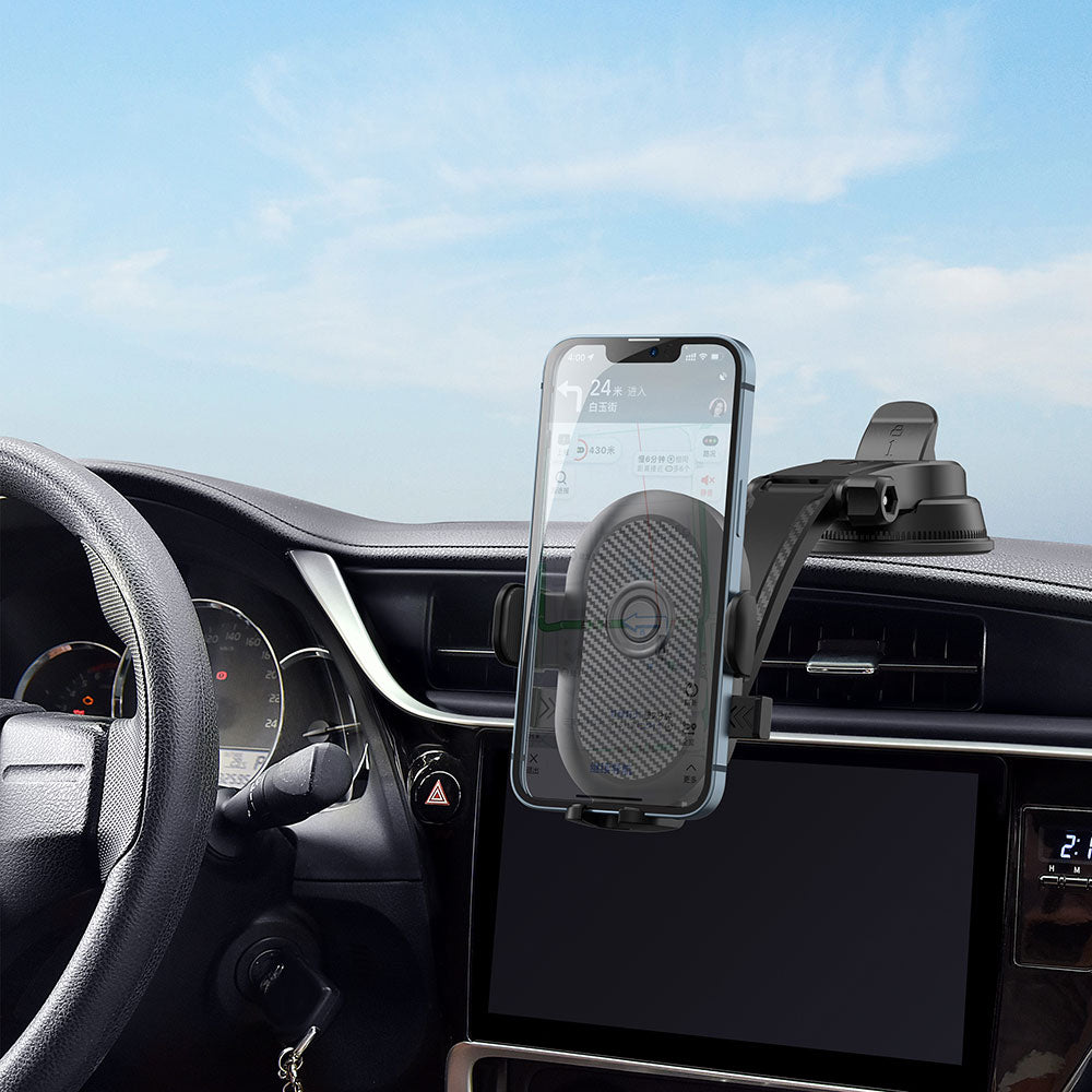 Wiwu CH014 Automatic Mechanism Suction Cup Design Car Phone Holder Black 