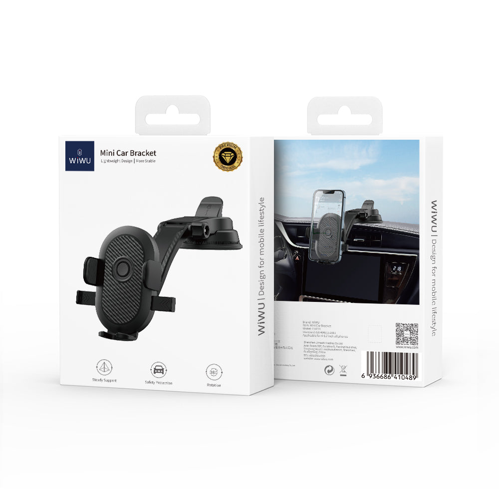 Wiwu CH014 Automatic Mechanism Suction Cup Design Car Phone Holder Black 