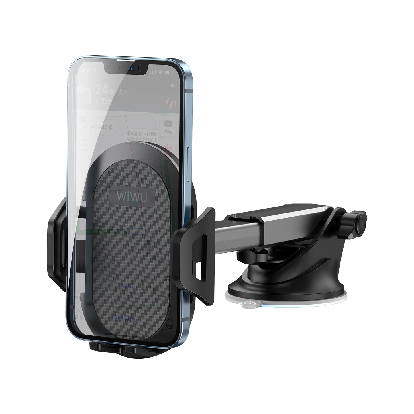 Wiwu CH015 Automatic Mechanism Suction Cup Design Car Phone Holder Black