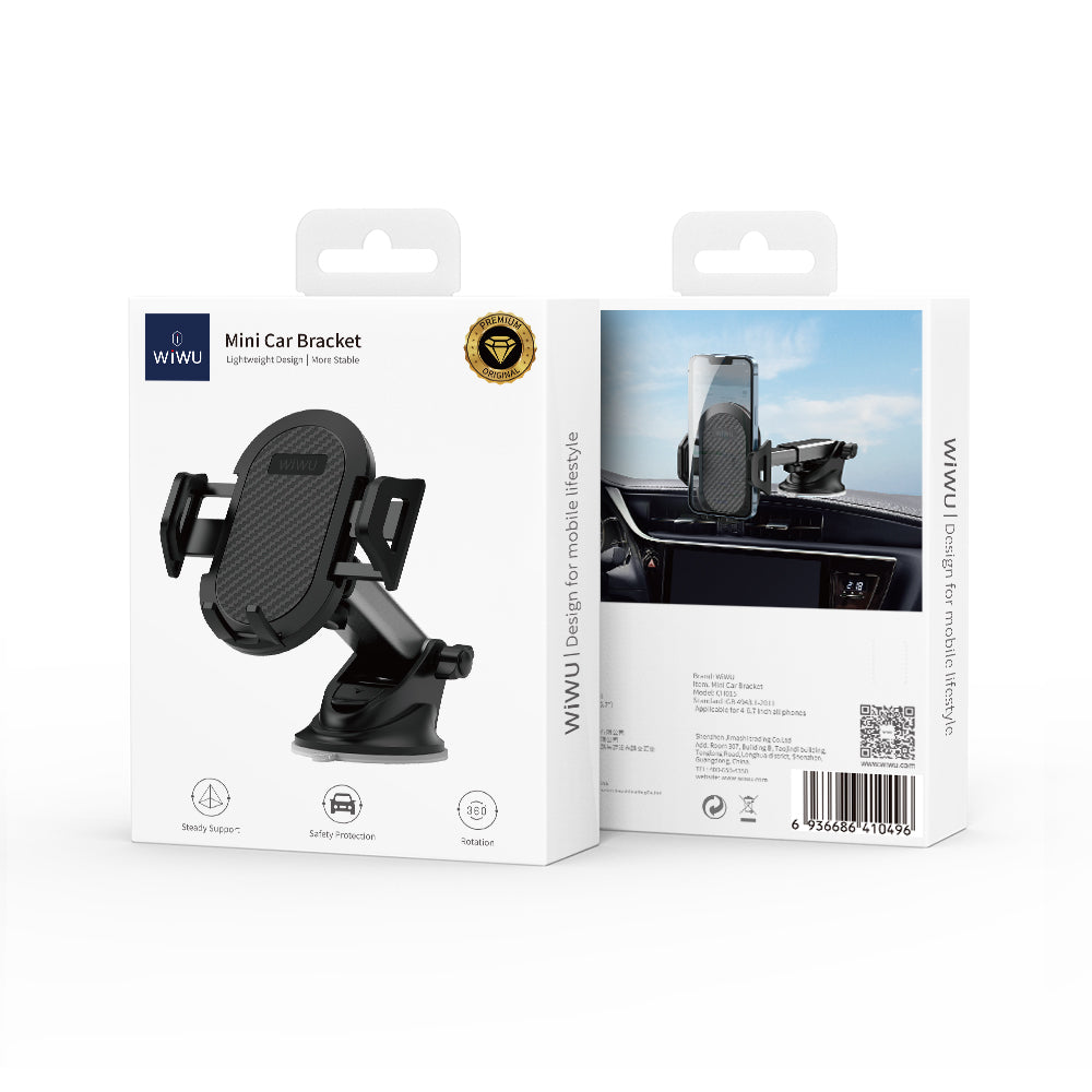 Wiwu CH015 Automatic Mechanism Suction Cup Design Car Phone Holder Black