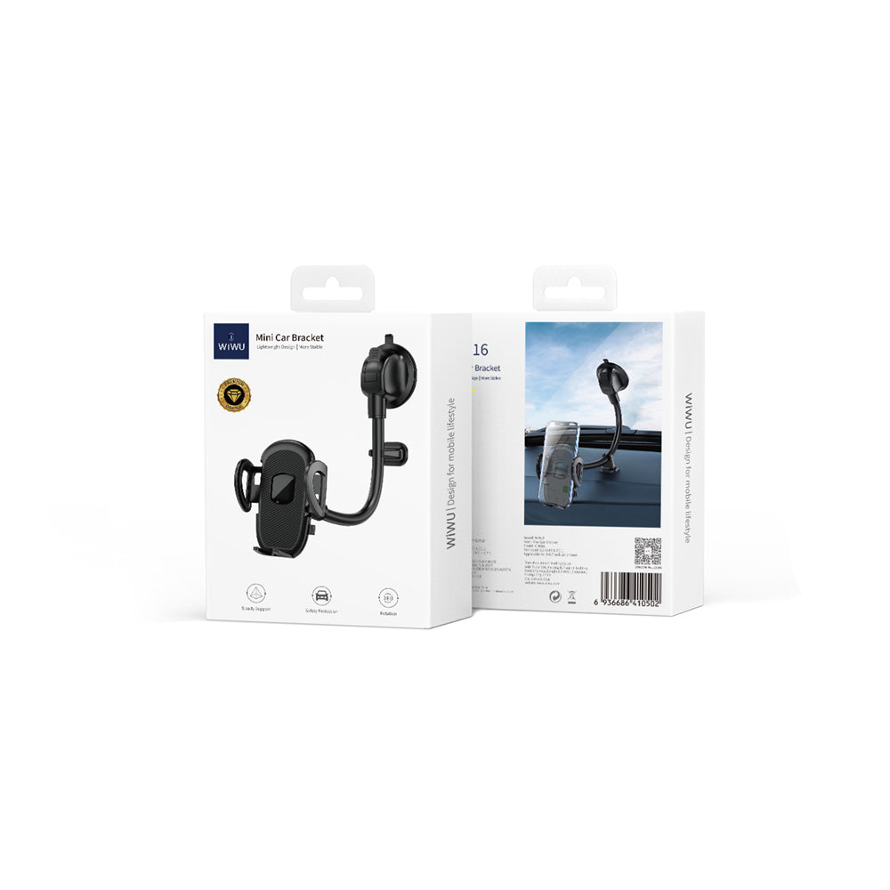 Wiwu CH016 Automatic Mechanism Flexible Spiral Suction Cup Design Car Phone Holder Black