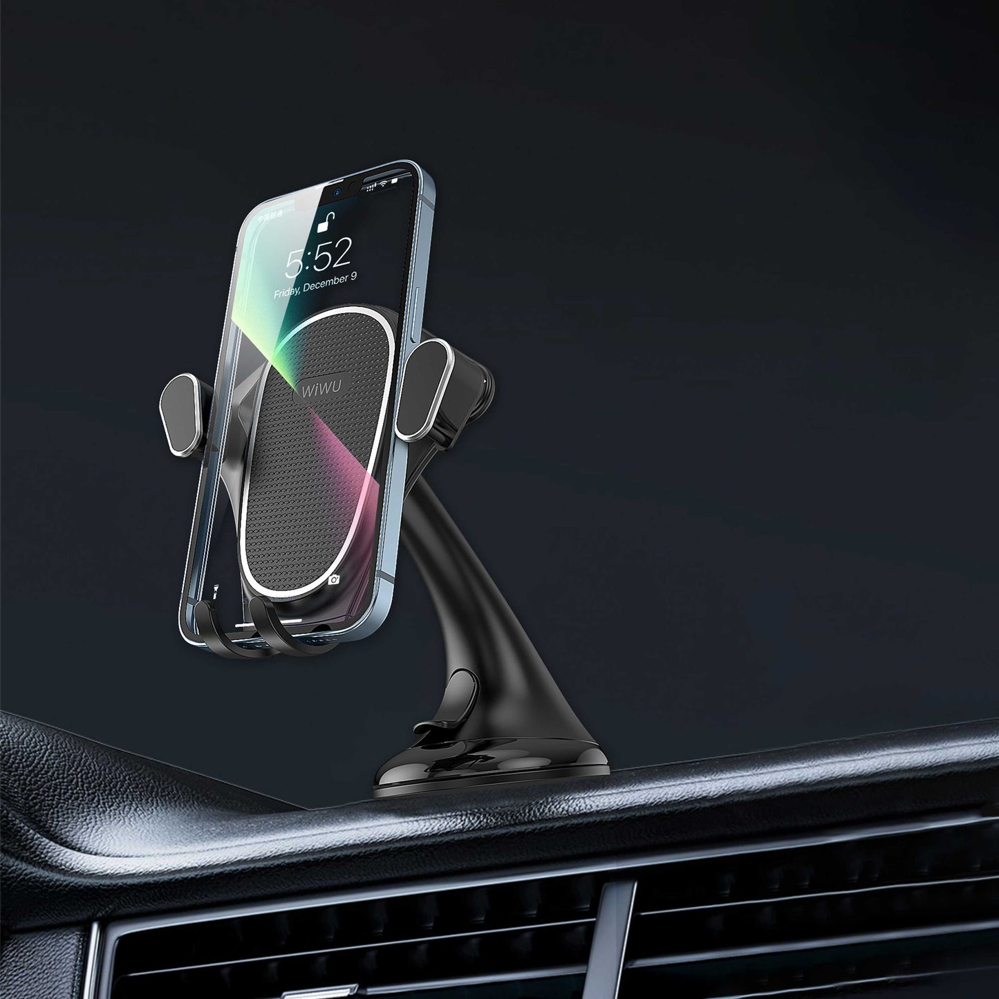 Wiwu CH019 Suction Cup Design Car Phone Holder Working with Phone Weight Black 