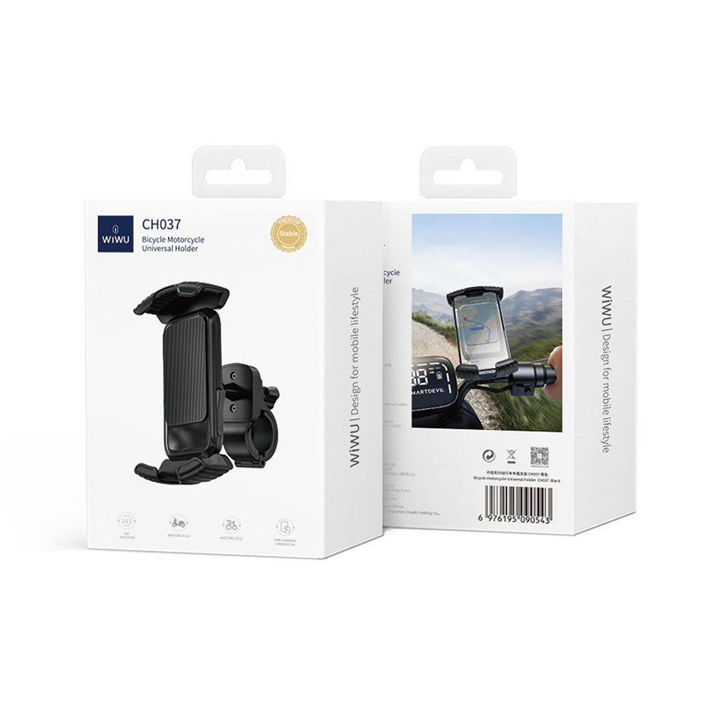Wiwu CH037 Anti-Shake 360° Rotatable Adjustable Motorcycle and Bicycle Phone Holder Black 