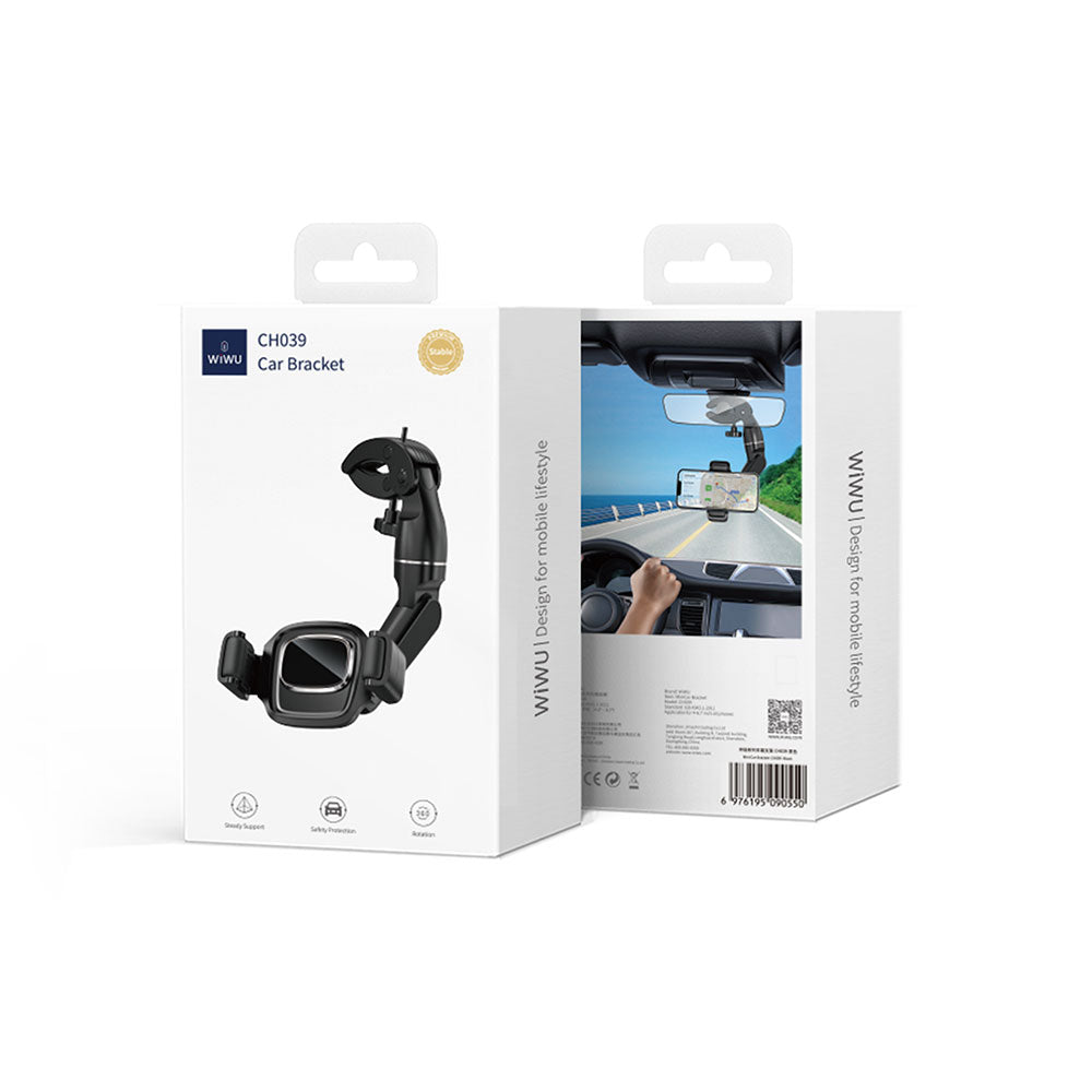 Wiwu CH039 Car Rearview Mirror with 360 Degree Rotating Movable Head Phone Holder Black 
