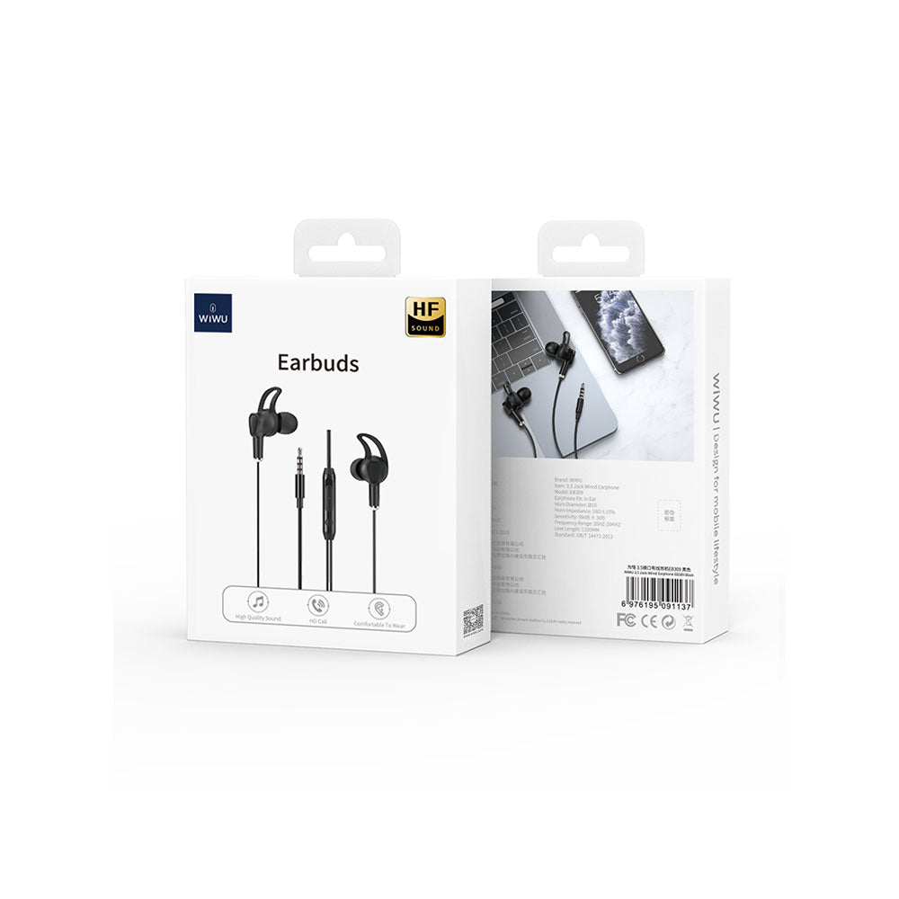 Wiwu EB309 Hi-Fi Sound Quality 3.5mm In-Ear Headphones Black 