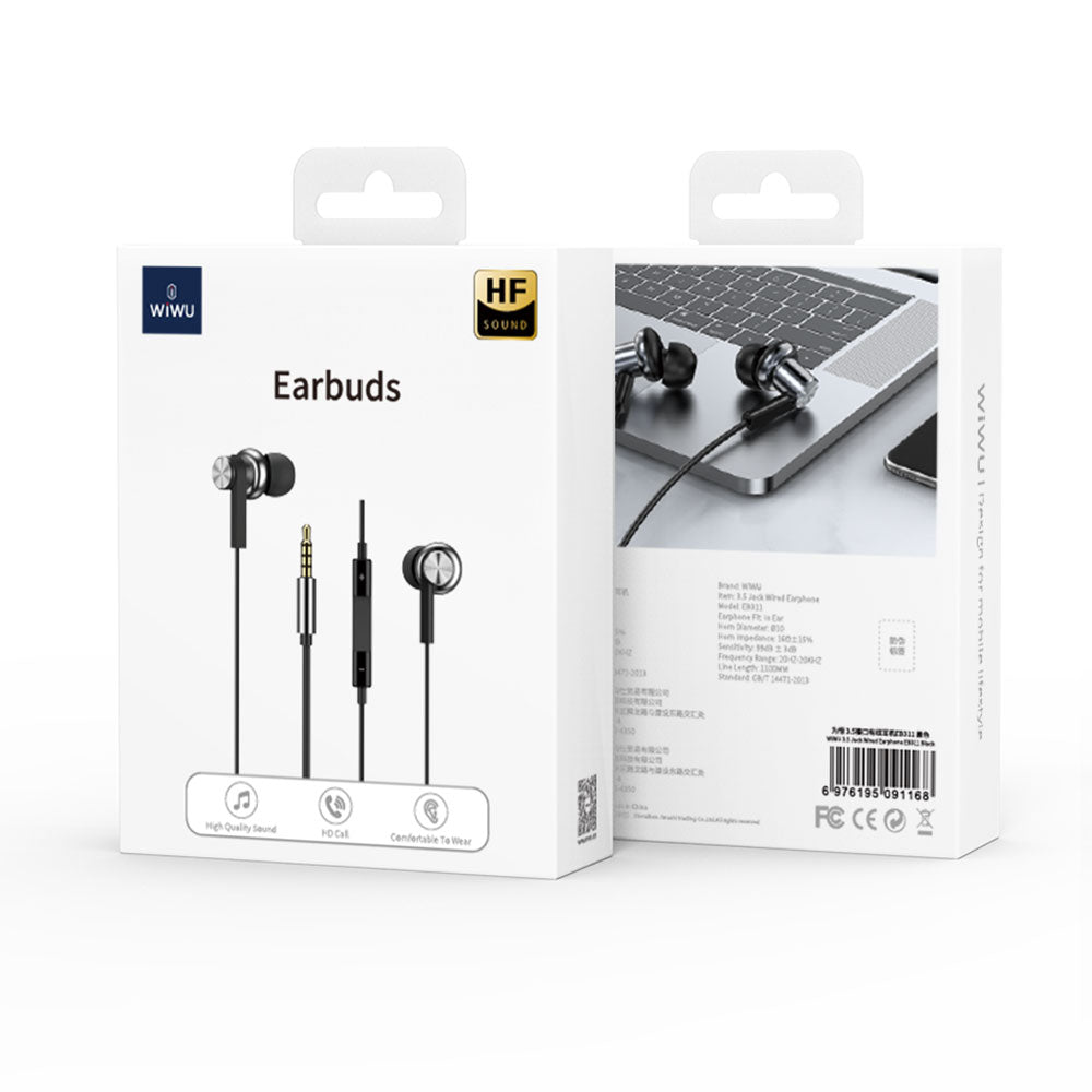 Wiwu EB311 Hi-Fi Sound Quality 3.5mm In-Ear Headphones Black 