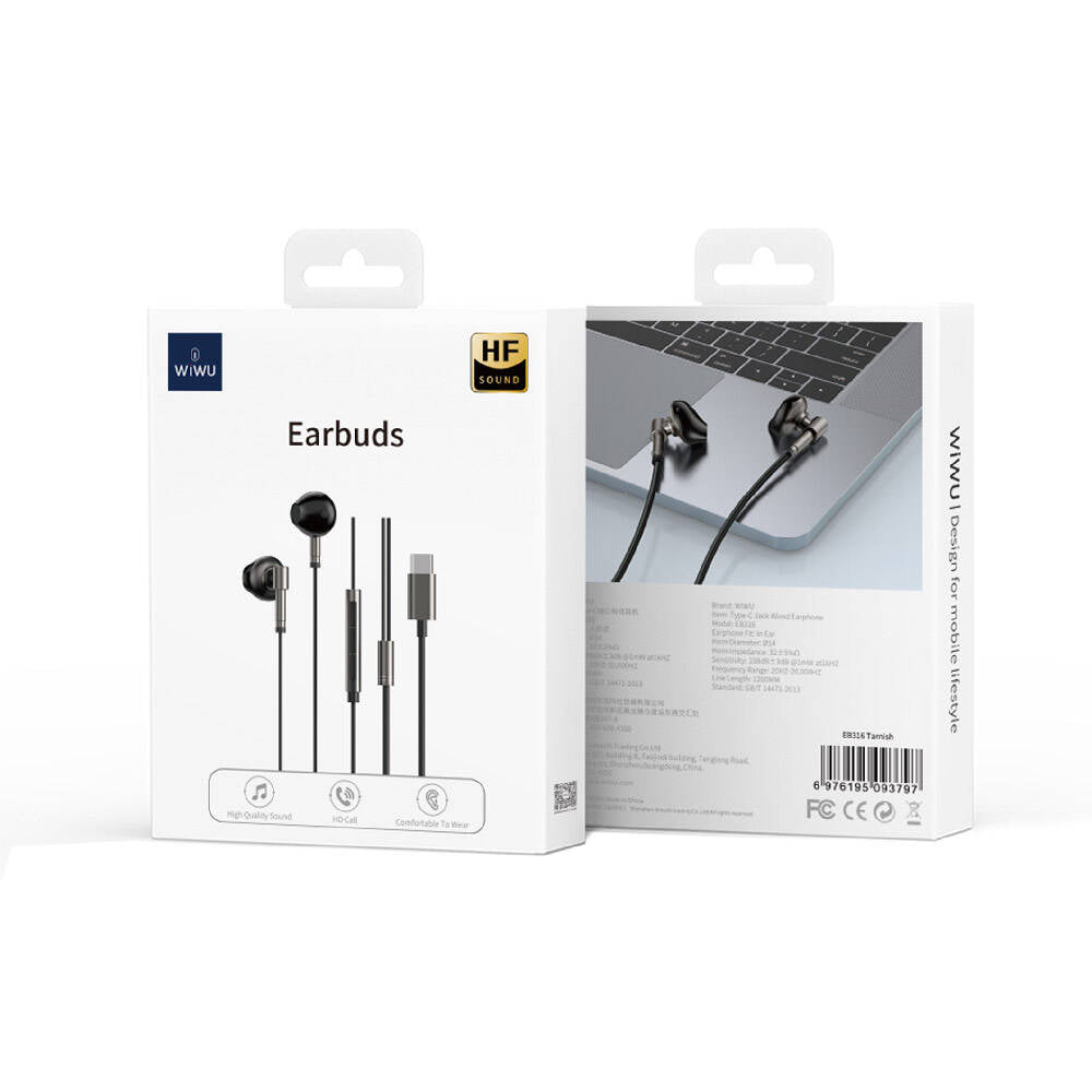 Wiwu EB316 Hi-Fi Sound Quality Type-C Earbud Headphones Black 