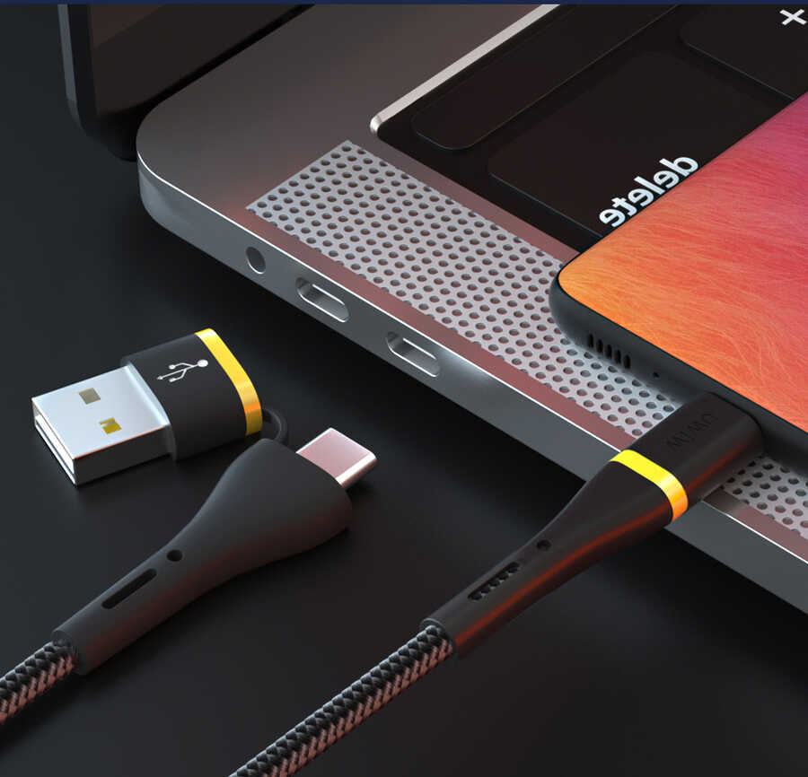 Wiwu ED-105 2 in 1 USB A- Type-C to Lightning Elite Data Cable Black 