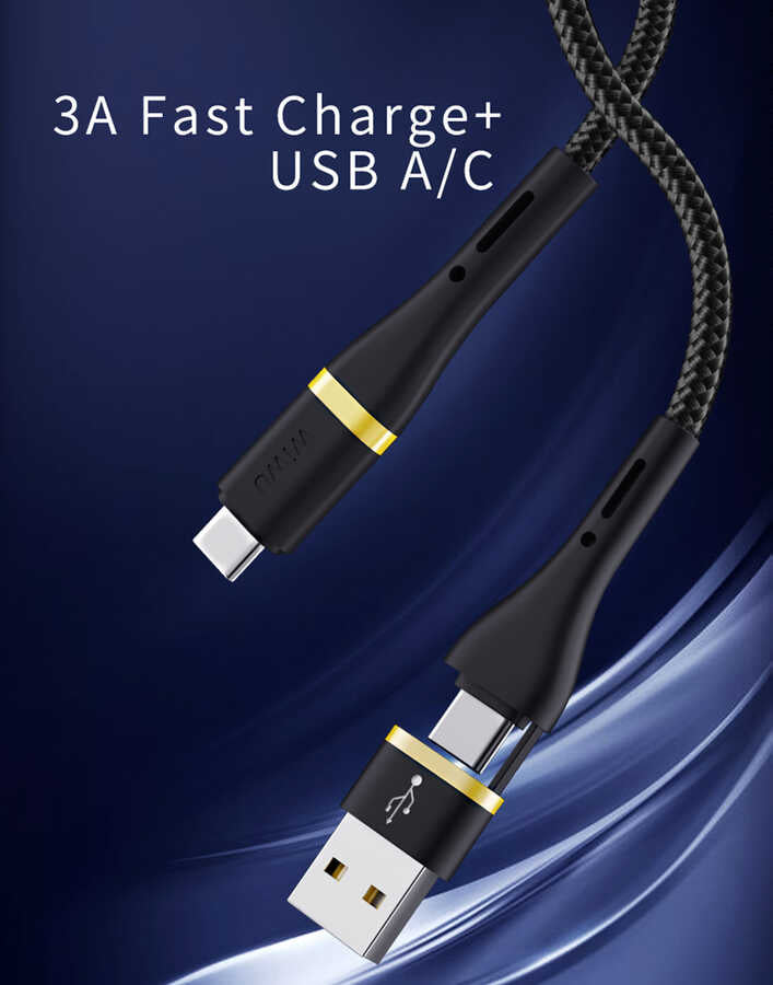 Wiwu ED-106 2 in 1 USB A- Type-C to Type-C Elite Data Cable Black 