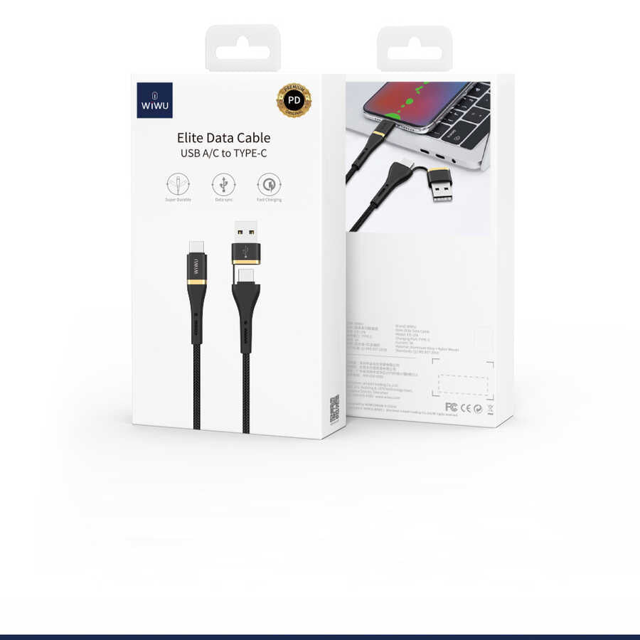 Wiwu ED-106 2 in 1 USB A- Type-C to Type-C Elite Data Cable Black 