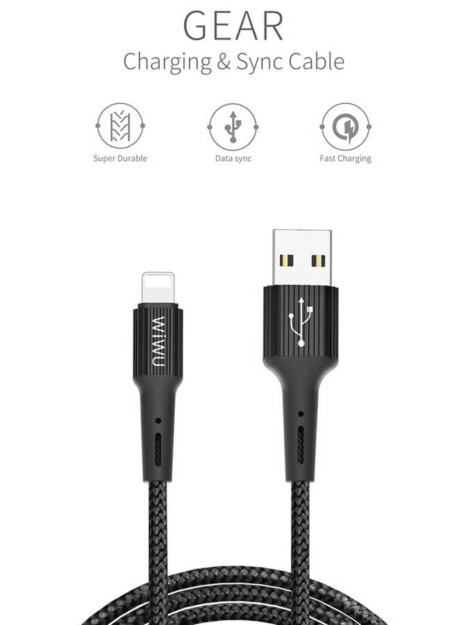 Wiwu G30 Gear Charging Lightning Cable Black