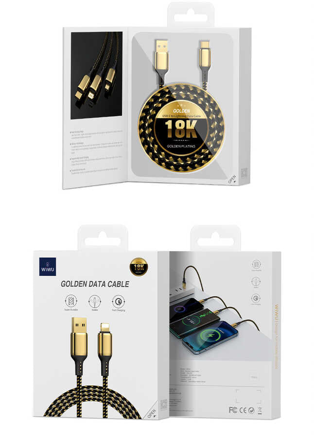 Wiwu Golden Series GD-100 Lightning Data Kablo 3M Gold