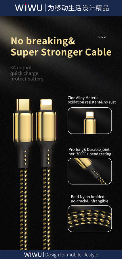 Wiwu Golden Series GD-103 Lightning To PD Data Cable 5M Gold