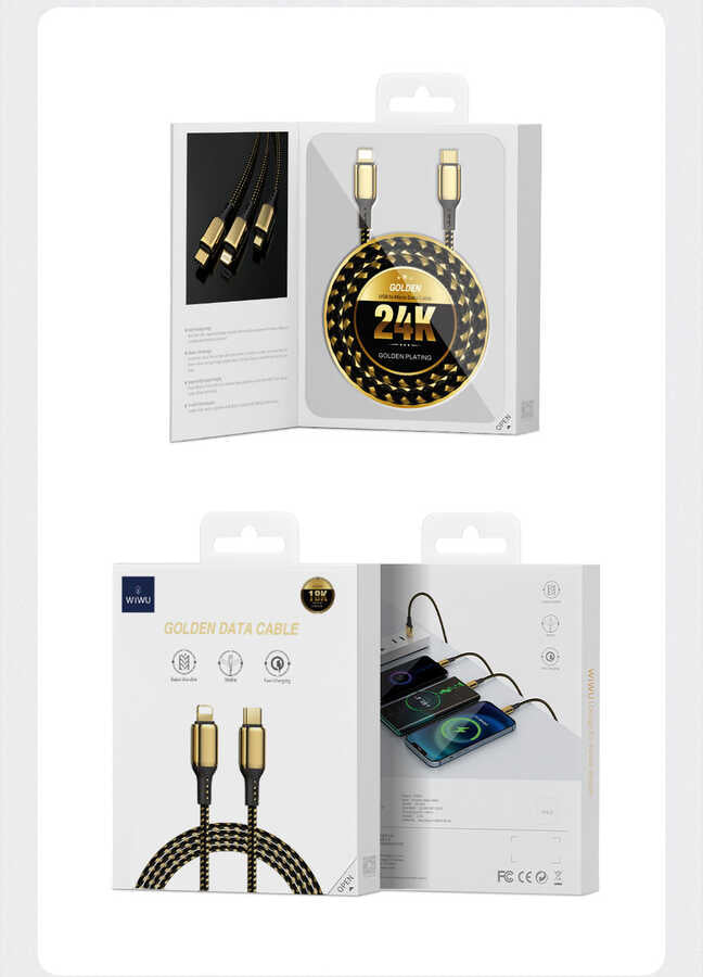 Wiwu Golden Series GD-103 Lightning To PD Data Cable 5M Gold
