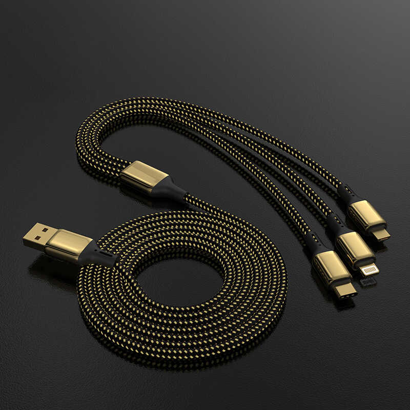 Wiwu Golden Series GD-104 3 in 1 Data Kablo 1.2M Gold