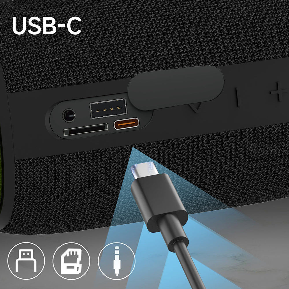 Wiwu H5 Su Geçirmez RGB Işıklı TWS Bluetooth Hoparlör v5.3 15W Siyah