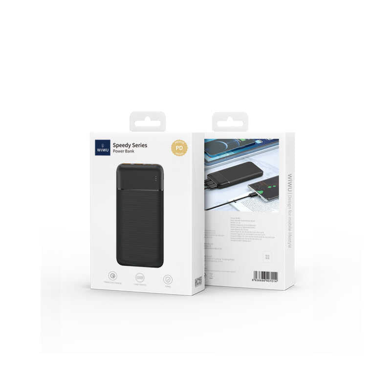 Wiwu JC-19 PD Hızlı Şarj Özellikli Şarj Göstergeli Powerbank 20W 10000mAh Siyah