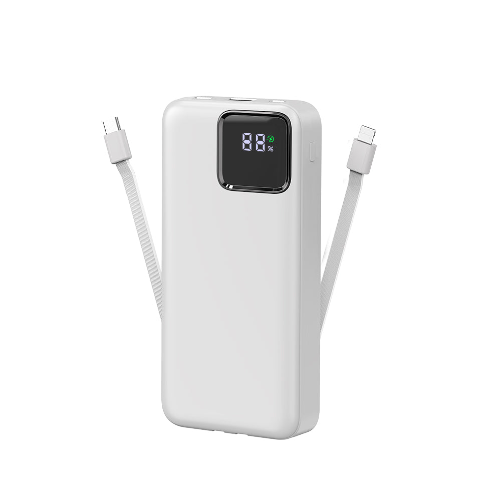 Wiwu JC-22 Dijital LED Ekran Şarj Göstergeli Type-C ve Lightning Kablolu Powerbank 22.5W 20000mAh Siyah