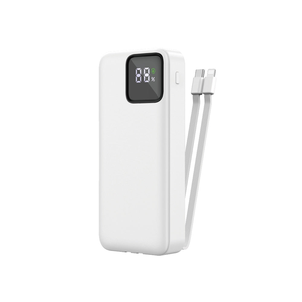 Wiwu JC-22 Dijital LED Ekran Şarj Göstergeli Type-C ve Lightning Kablolu Powerbank 22.5W 20000mAh Siyah