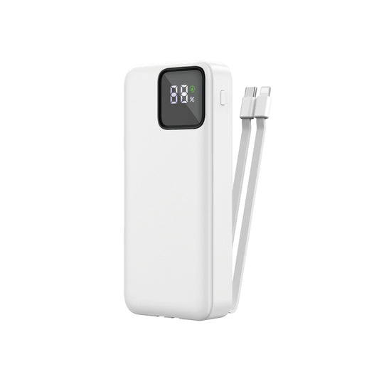 Wiwu JC-22 Dijital LED Ekran Şarj Göstergeli Type-C ve Lightning Kablolu Powerbank 22.5W 20000mAh Beyaz