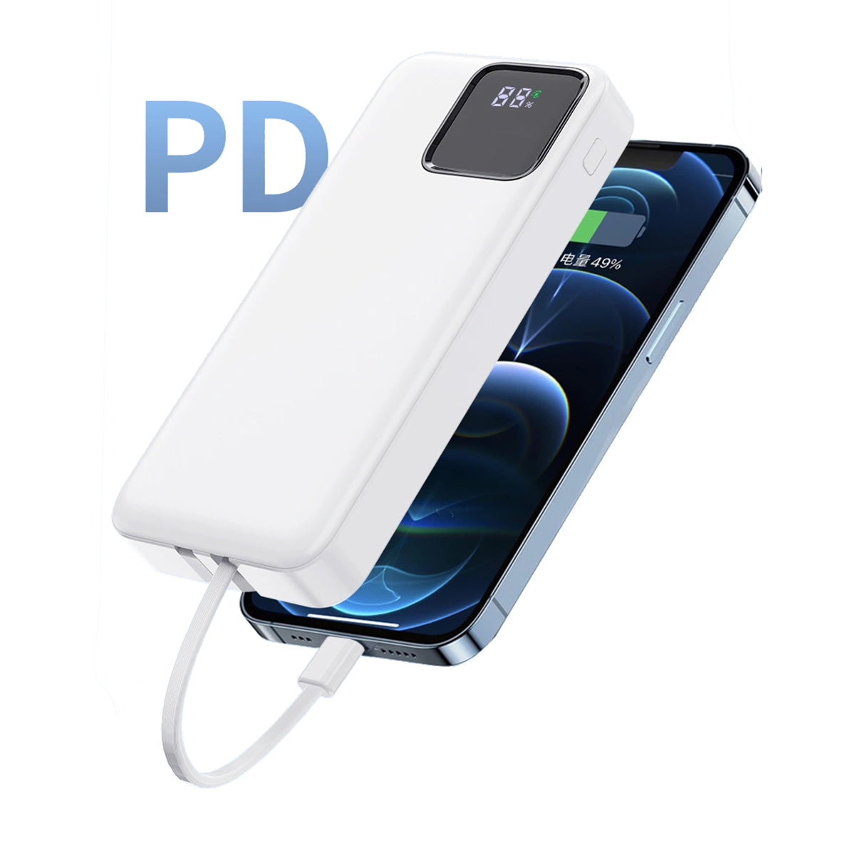 Wiwu JC-22 Dijital LED Ekran Şarj Göstergeli Type-C ve Lightning Kablolu Powerbank 22.5W 20000mAh Siyah