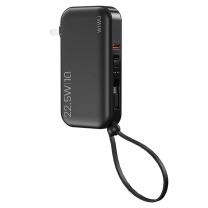 Wiwu JC-23 Micro Type-C ve Lightning Kablolu Şarj Göstergeli PD Powerbank 22.5W 10000mAh Siyah