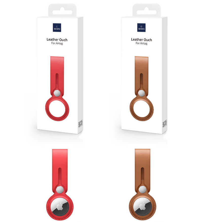 Wiwu Leather Ouch Airtag Keychain Red
