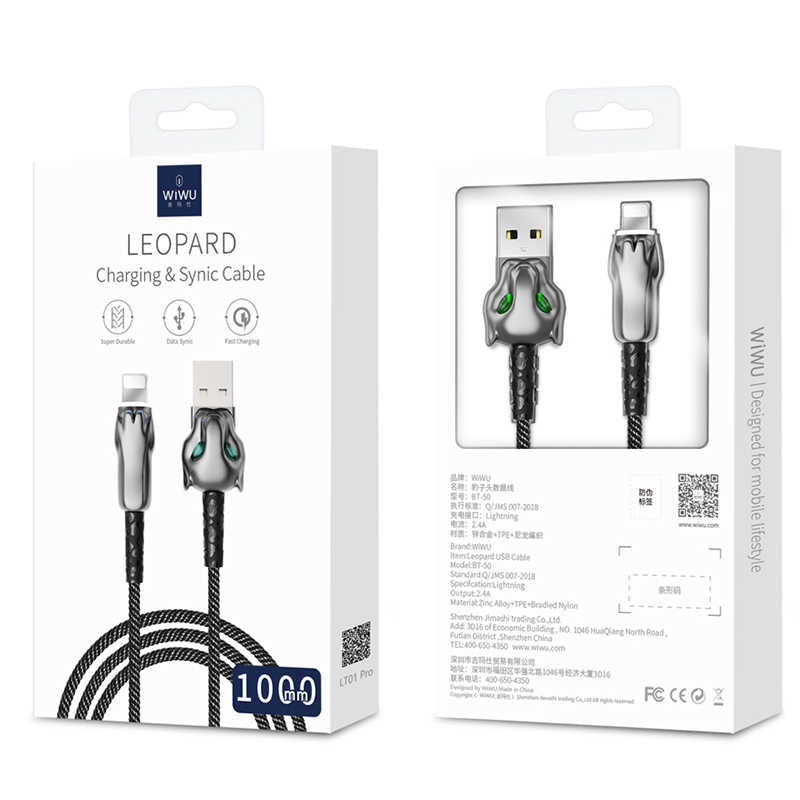Wiwu Leopard Charging Synic Lightning Cable Black 