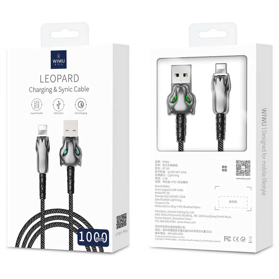 Wiwu Leopard Charging Synic Lightning Cable Black 