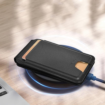 Wiwu MW-005 Magnetik Standlı Kartlık Qi Kablosuz Şarj Uyumlu FindMy Özellikli Mag Wallet Kahverengi