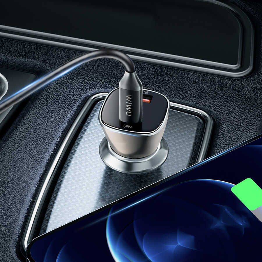 Wiwu PC500 72W PD QC3.0 Ultra Fast Charging Supported Digital Display Car Charger Head Black